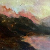 Coucher de soleil sur le lac - water color and color ink on Korean paper - Panel 1 - 120x100cm