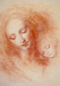 Vierge à l'enfant - red chalk on canvas