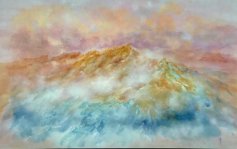 Coucher de soleil sur les Dents Blanches - watercolor et acrylic on canvas 190x130cm