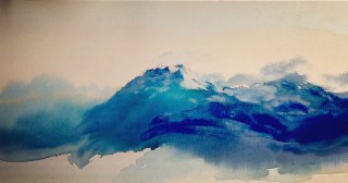Mont Bleu - color ink and acrylic on canvas 90x40cm