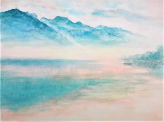 Matinée voilée sur le lac - watercolor and acrylic on canvas 130x100cm