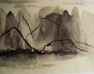 Mont ChungJu et la rivière - chinese ink on Korean paper 130x100cm