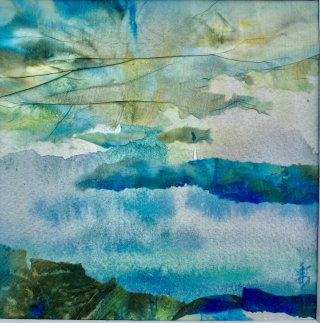 Nuages 2 - watercolor and dyed korean paper 25x25cm
